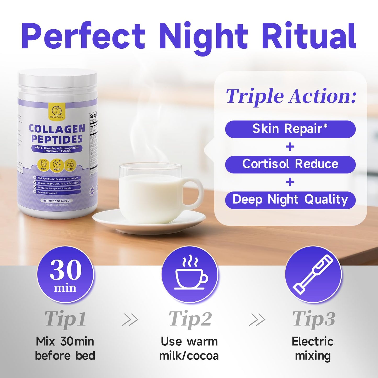 Collagen Peptides Powder for Women - Night Repair Marine Type I Soursop 450g / 16oz