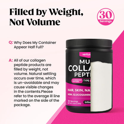 Venture Pal Multi Collagen Powder Type I–X | MSM, Hyaluronic Acid, Vitamin C | Joint, Hair, Skin & Nails Support | Non-GMO