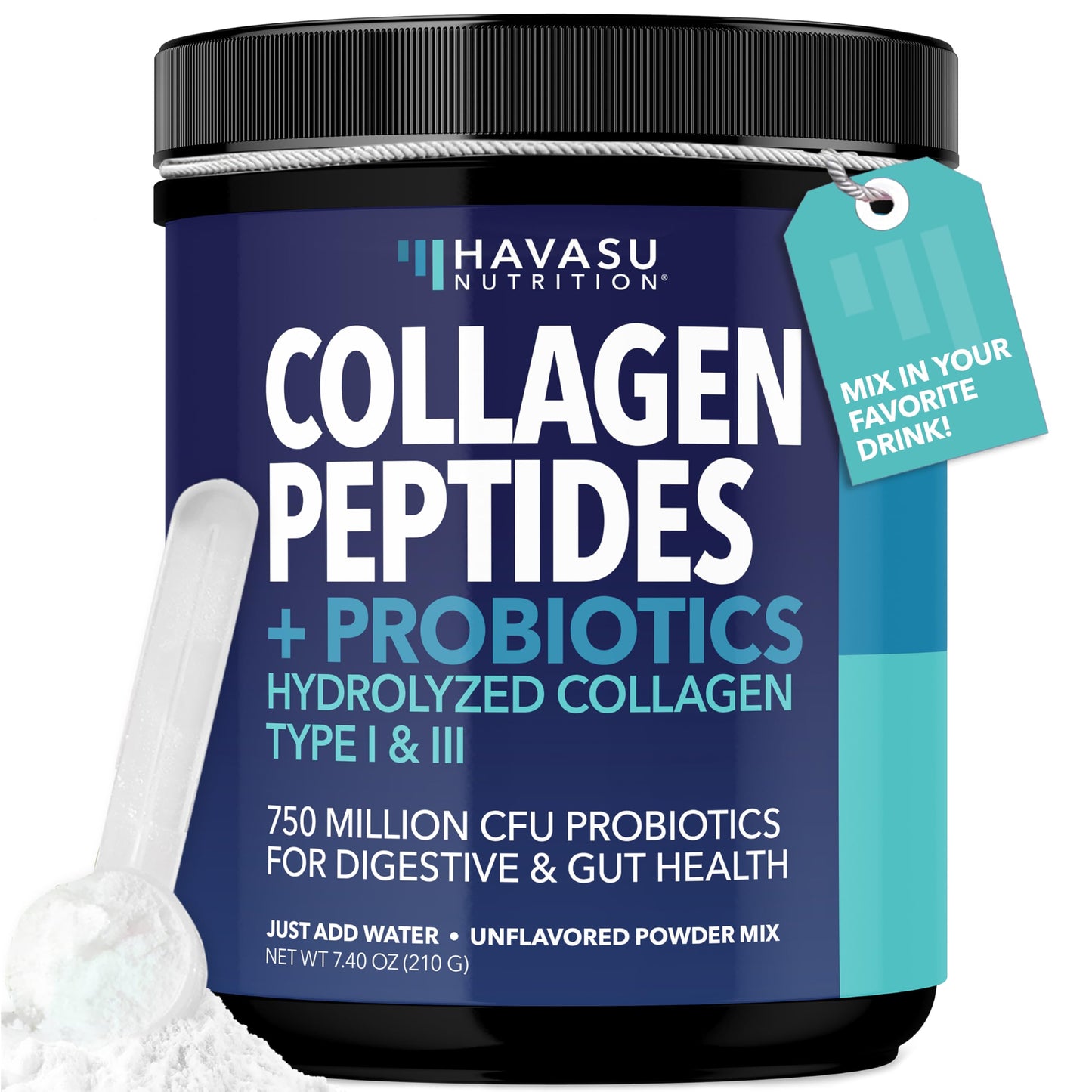 Collagen Peptides Powder with Probiotics | Grass-Fed Hydrolyzed Type I & III | Hair, Skin & Nails
