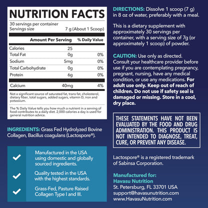 Collagen Peptides Powder with Probiotics | Grass-Fed Hydrolyzed Type I & III | Hair, Skin & Nails