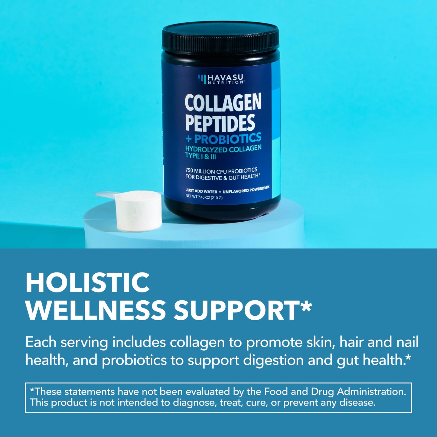 Collagen Peptides Powder with Probiotics | Grass-Fed Hydrolyzed Type I & III | Hair, Skin & Nails