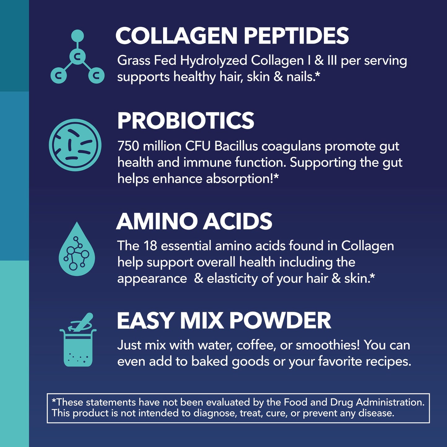 Collagen Peptides Powder with Probiotics | Grass-Fed Hydrolyzed Type I & III | Hair, Skin & Nails