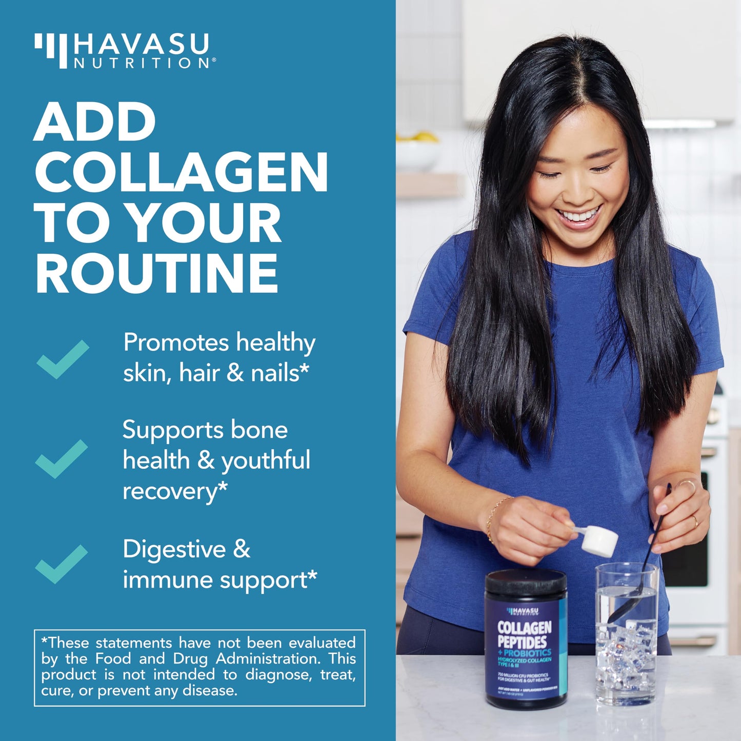 Collagen Peptides Powder with Probiotics | Grass-Fed Hydrolyzed Type I & III | Hair, Skin & Nails