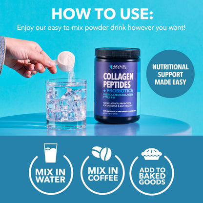 Collagen Peptides Powder with Probiotics | Grass-Fed Hydrolyzed Type I & III | Hair, Skin & Nails
