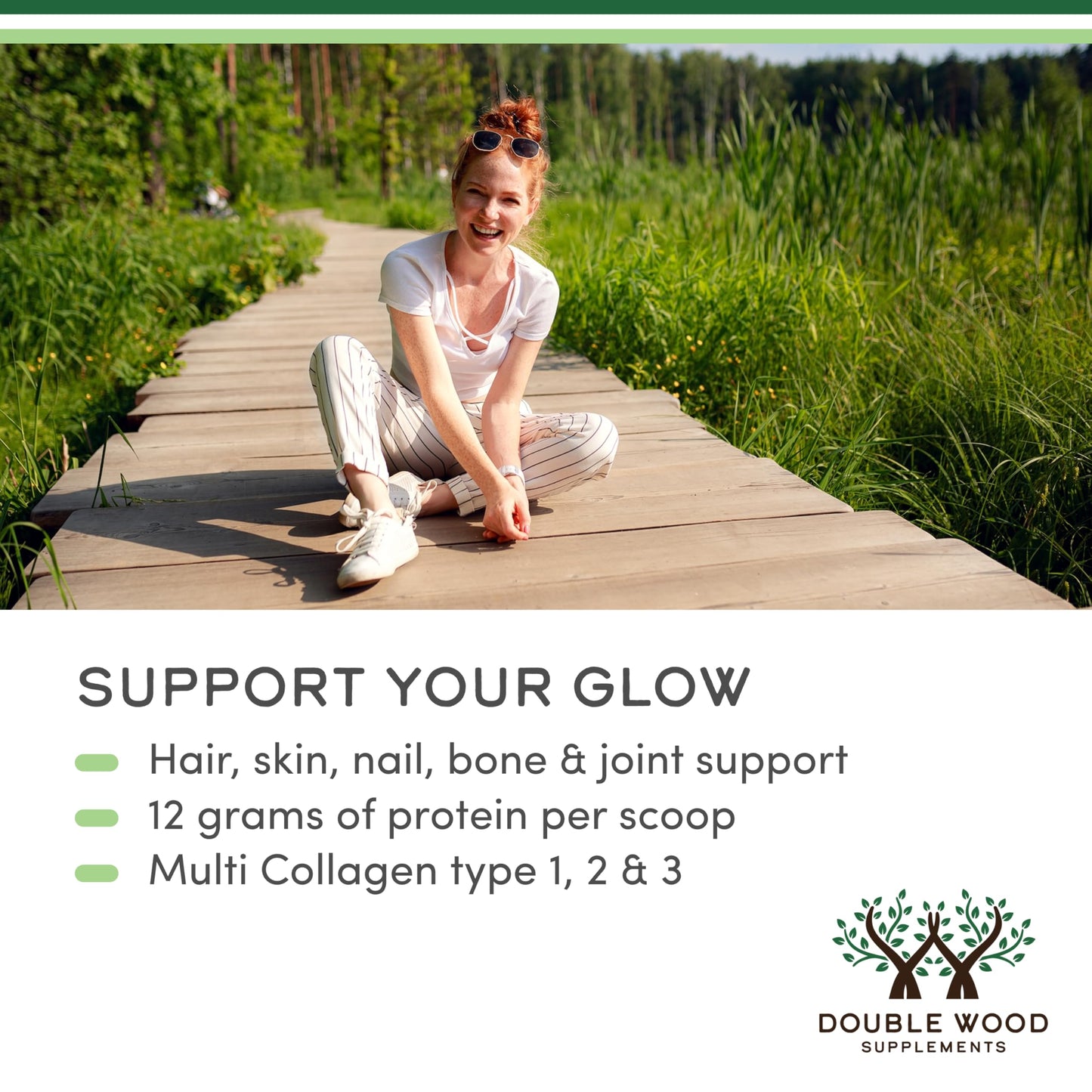 Collagen Peptides Powder - Hydrolyzed Multi-Type I/II/III | Grass-Fed Bovine | 16.08oz | Double Wood