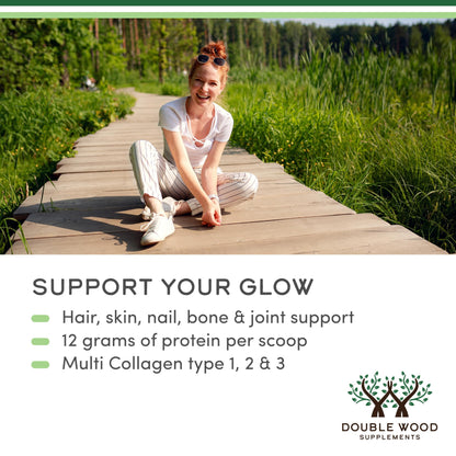 Collagen Peptides Powder - Hydrolyzed Multi-Type I/II/III | Grass-Fed Bovine | 16.08oz | Double Wood