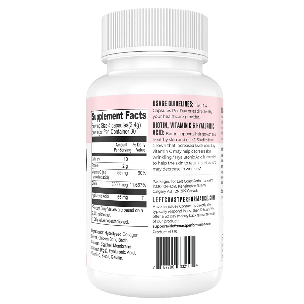 Collagen Capsules with Biotin, Hyaluronic Acid & Vitamin C – Multi-Collagen Peptides (120 Count)