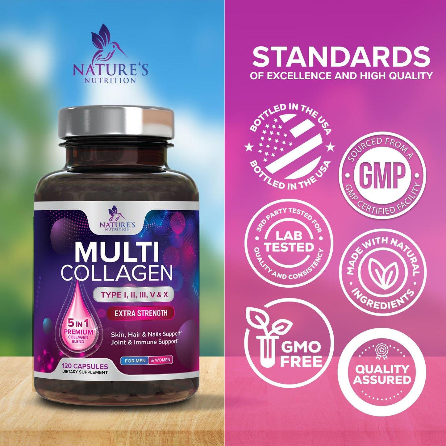 Multi Collagen 2400 mg — Types I, II, III, V & X | 120 Capsules