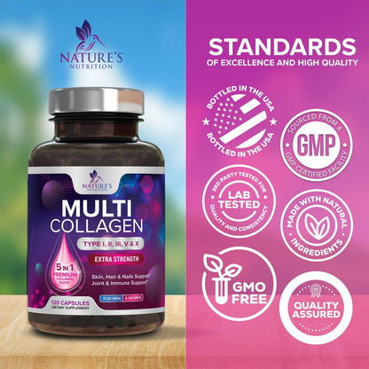 Multi Collagen 2400 mg — Types I, II, III, V & X | 120 Capsules