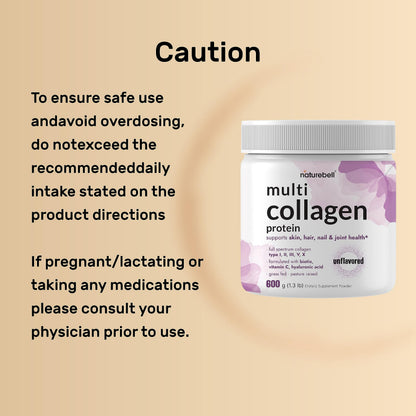 Multi Collagen Protein Powder 600g - 5 Types I/II/III/V/X, Biotin & Vitamin C