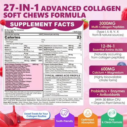 Multi Collagen Peptides Soft Chews 3000mg | 60 Servings | Hair Skin Nails & Joints