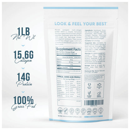Multi Collagen Protein Powder (16oz) - Five Types I-X | Grass-Fed Bovine, Marine, Chicken & Eggshell
