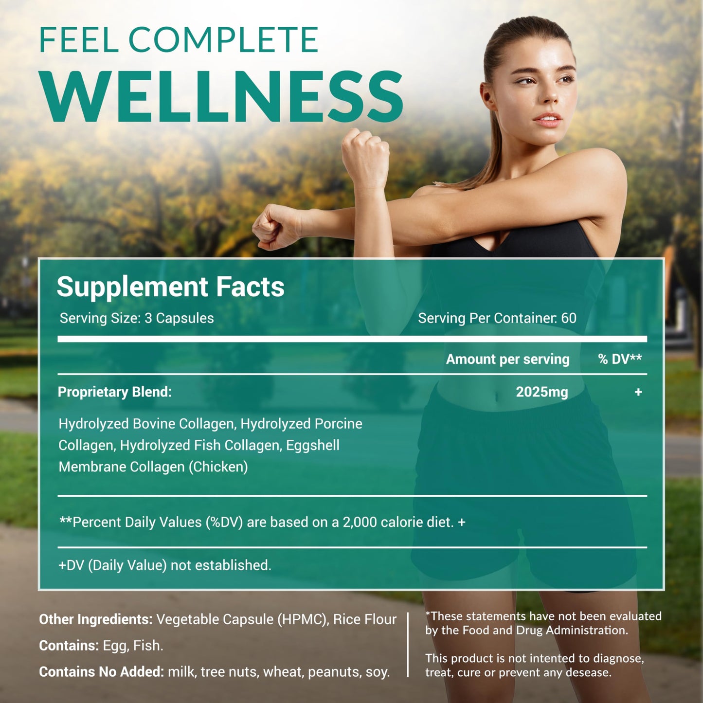 Multi Collagen 180 Capsules – Type I II III IV V X – 2025mg per Serving