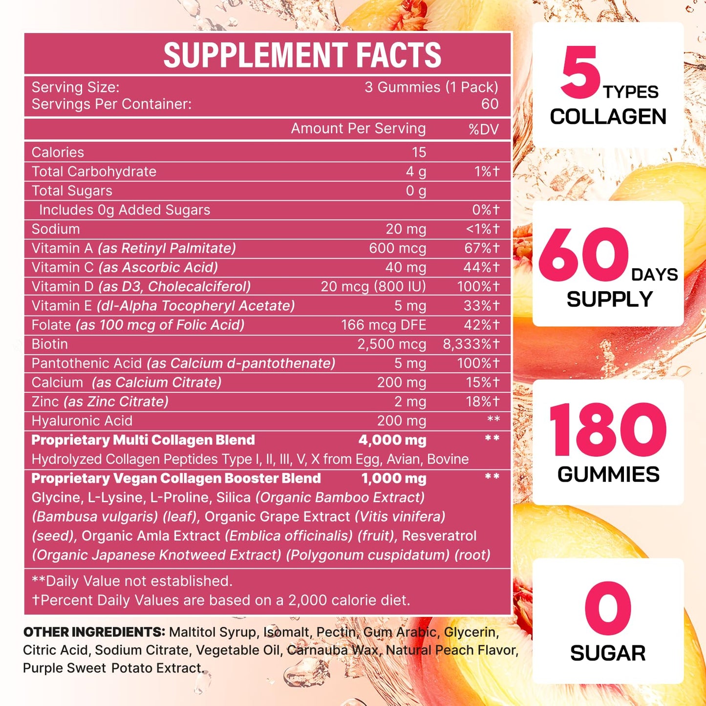 Collagen Gummies for Women – Multi-Collagen Type I-V, 0 Sugar, 180 Gummies