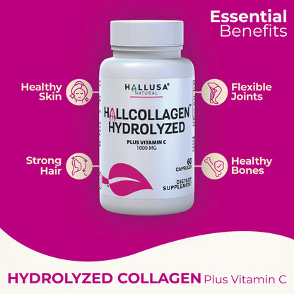 Hydrolyzed Collagen + Vitamin C 1000 mg – Skin, Hair & Joints | 60 Caps