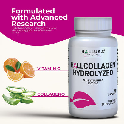 Hydrolyzed Collagen + Vitamin C 1000 mg – Skin, Hair & Joints | 60 Caps