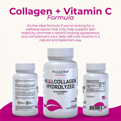 Hydrolyzed Collagen + Vitamin C 1000 mg – Skin, Hair & Joints | 60 Caps