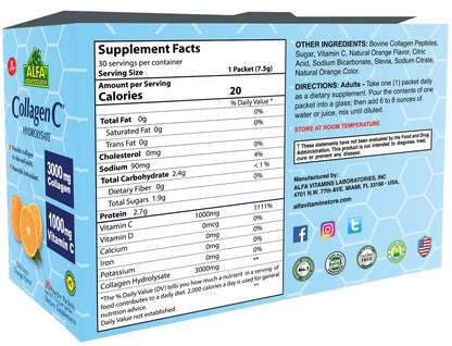 CollagenC Collagen Peptides Hydrolysate – 30 Sachets | Immune, Skin, Hair, Nails & Joints