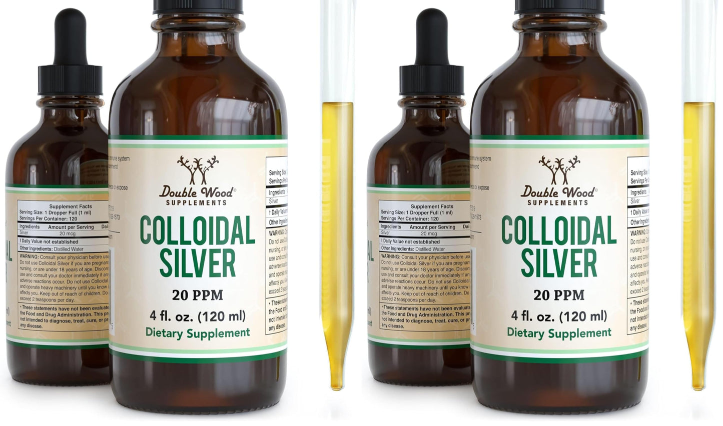 Colloidal Silver Liquid 20 PPM - 4 Fl Oz (Pack of 2) | Double Wood Supplements