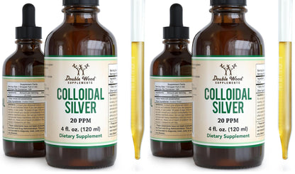 Colloidal Silver Liquid 20 PPM - 4 Fl Oz (Pack of 2) | Double Wood Supplements