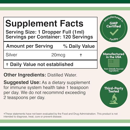 Colloidal Silver Liquid 20 PPM - 4 Fl Oz (Pack of 2) | Double Wood Supplements