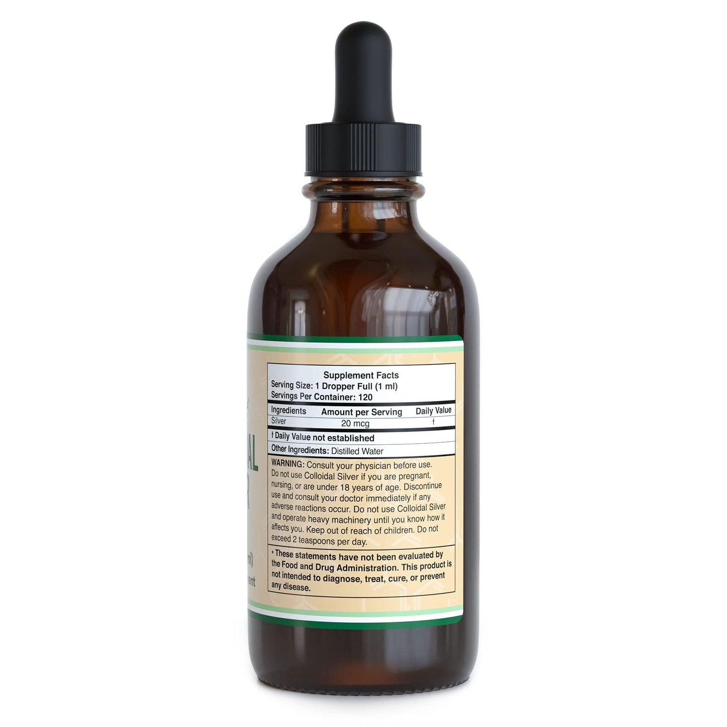 Colloidal Silver Liquid 20 PPM - 4 Fl Oz (Pack of 2) | Double Wood Supplements