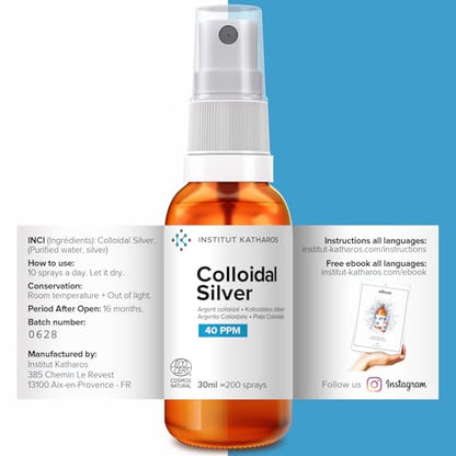 Premium Colloidal Silver Spray 40 PPM - 1 oz | 100% Natural | Includes Free E-book | Lab Certified