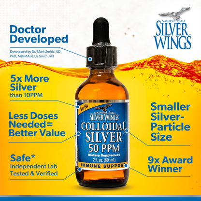 Natural Path Silver Wings Colloidal Silver 50ppm – Immune Support (2 oz Dropper)