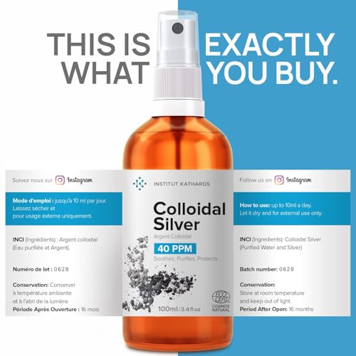 Colloidal Silver Spray 3.4 fl oz – Bioactive Hydrosol Silver Water, 40 PPM Ionic Minerals