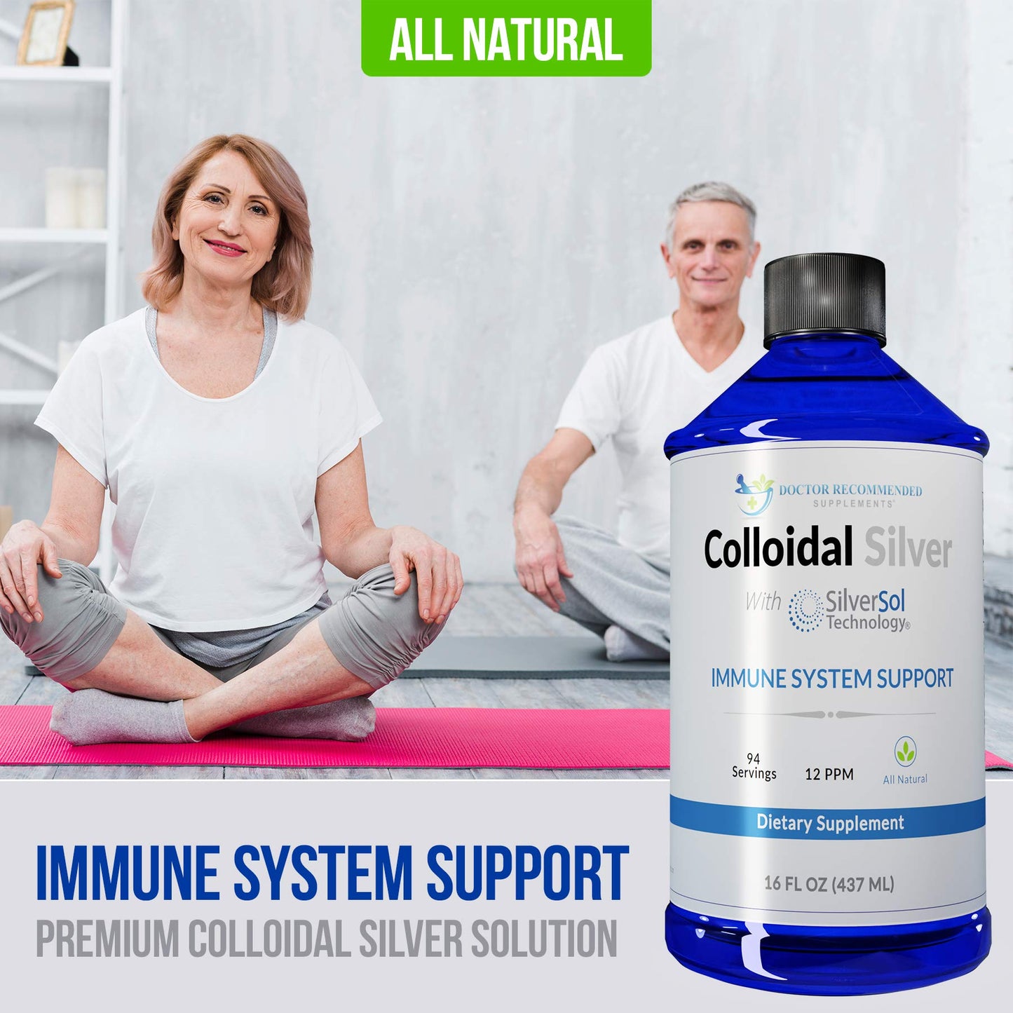 Colloidal Silver Liquid 12 PPM - 16 oz | All Natural Immune Support, 96 Servings
