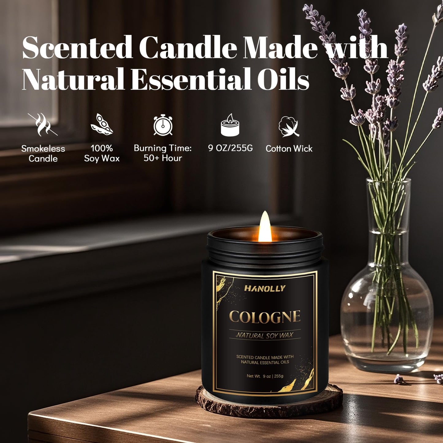 Cologne Candle - 9 oz Soy Wax Scented Candle for Men | Masculine Aromatherapy Gift