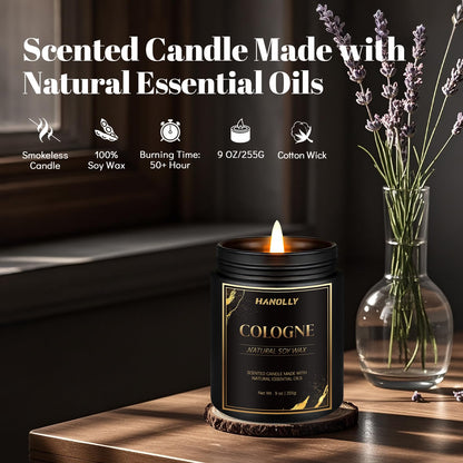 Cologne Candle - 9 oz Soy Wax Scented Candle for Men | Masculine Aromatherapy Gift