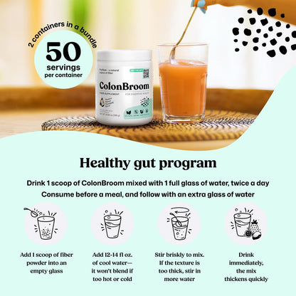 ColonBroom Psyllium Husk Powder - Bloating Relief & Digestive Health (2 Pack)