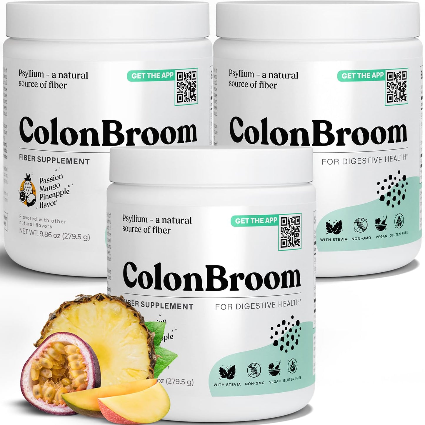 ColonBroom Psyllium Husk Powder with Stevia (Tropical Fruits) – Colon Cleanse & Digestive Fiber Powder – 150 Servings