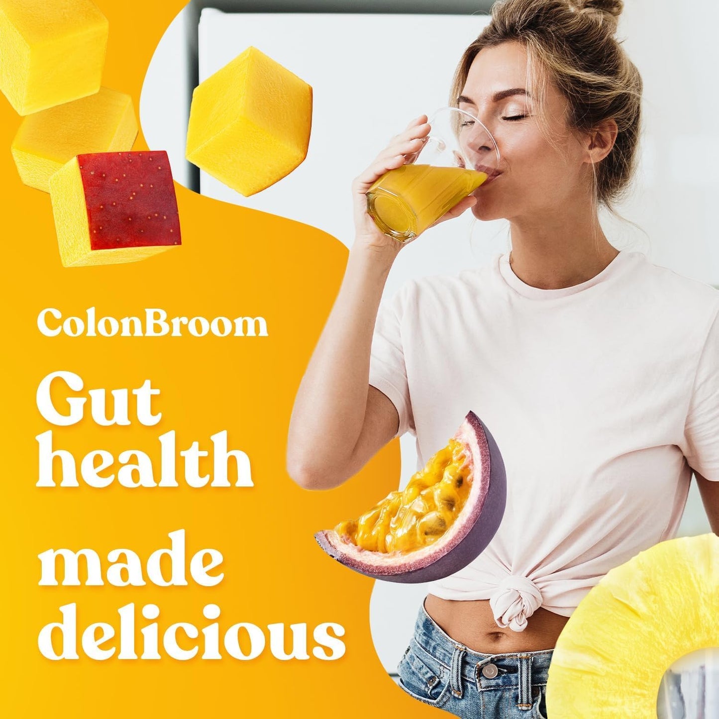 ColonBroom Psyllium Husk Powder with Stevia – Tropical Fruits Flavor, 100 Servings