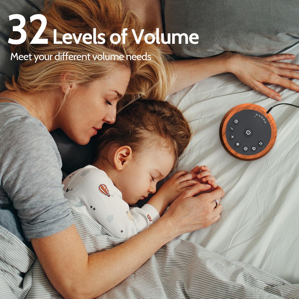 Color Noise Sleep White Noise Sound Machine – 25 Soothing Sounds, 32 Volume Levels, 5 Timers, Wood Finish