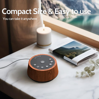 Color Noise Sleep White Noise Sound Machine – 25 Soothing Sounds, 32 Volume Levels, 5 Timers, Wood Finish