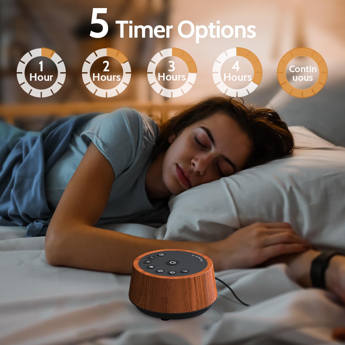 Color Noise Sleep White Noise Sound Machine – 25 Soothing Sounds, 32 Volume Levels, 5 Timers, Wood Finish