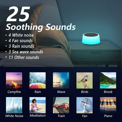 Color Noise Sound Machine — 10-Color Night Light, 25 Sounds, 32 Volume Levels, 5 Timers