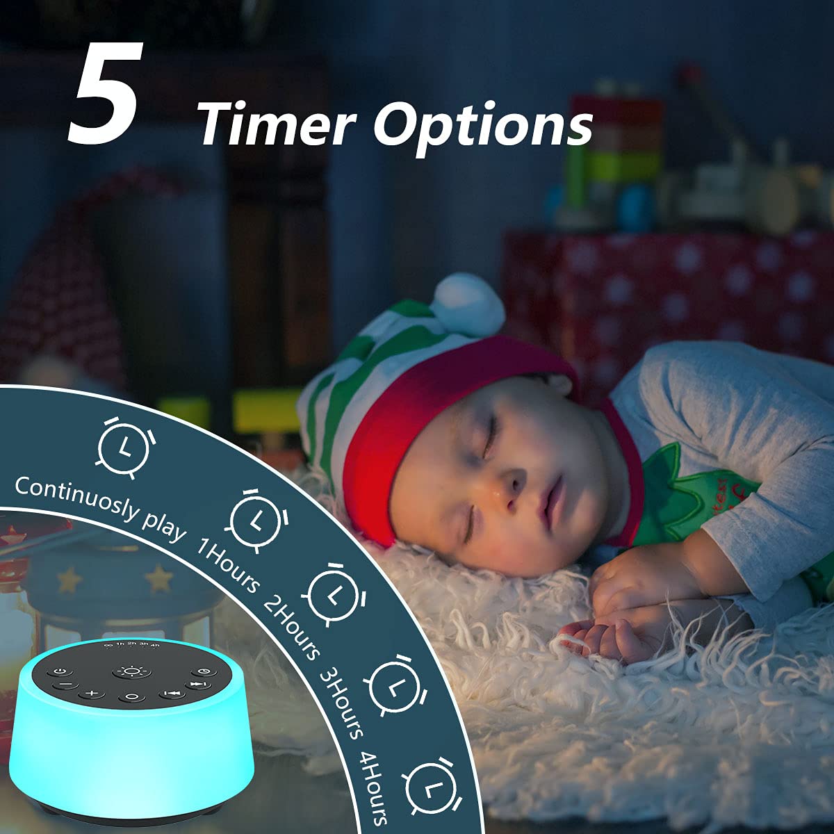 Color Noise Sound Machine — 10-Color Night Light, 25 Sounds, 32 Volume Levels, 5 Timers