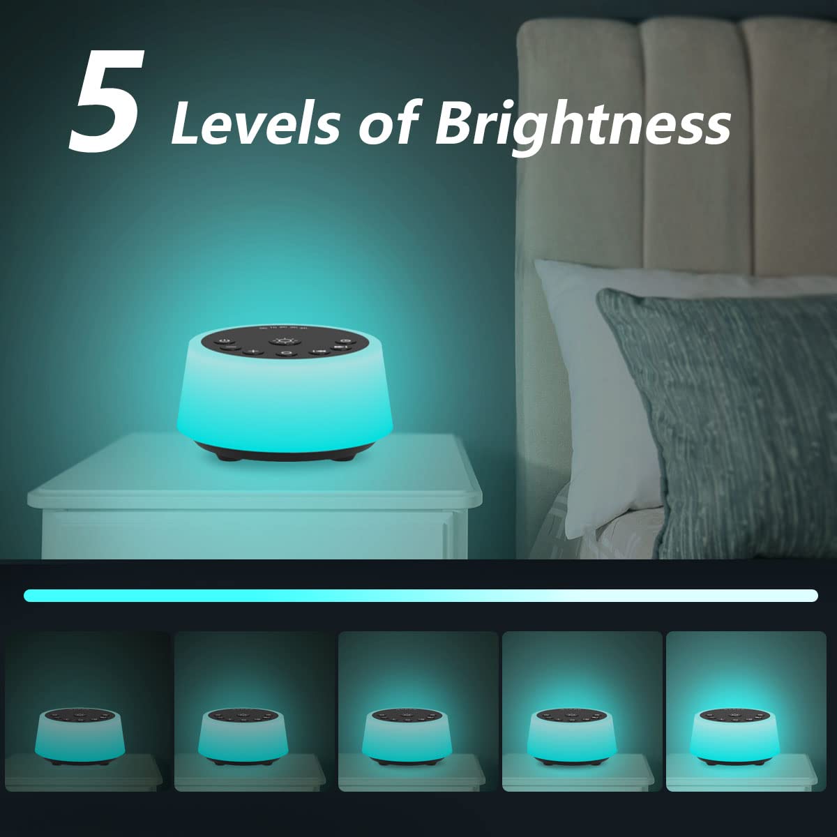 Color Noise Sound Machine — 10-Color Night Light, 25 Sounds, 32 Volume Levels, 5 Timers
