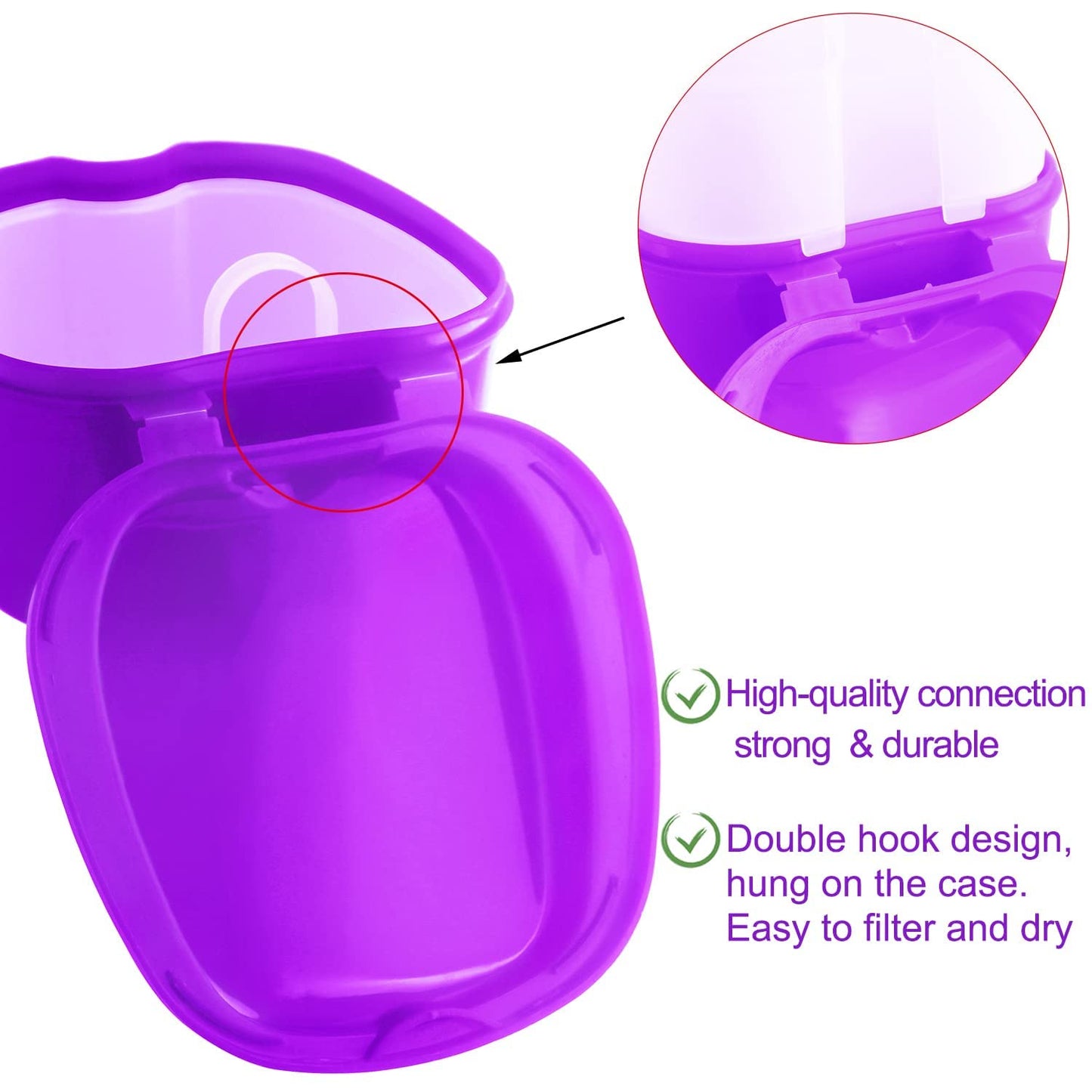Colorful Denture Bath Case with Brush - Waterproof Mouth Guard Storage (Purple)