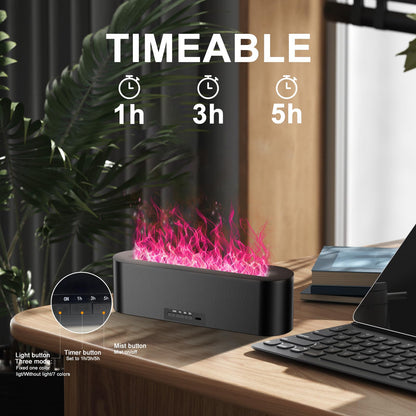 Colorful Flame Fire Diffuser Humidifier – 7-Color LED Oil Diffuser (150ml, Ultra-Quiet, Auto-Off)