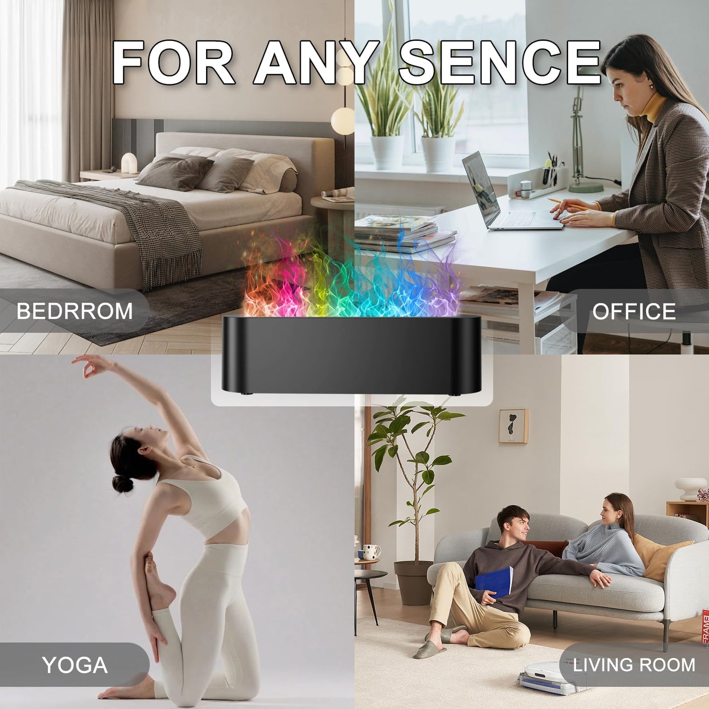 Colorful Flame Fire Diffuser Humidifier – 7-Color LED Oil Diffuser (150ml, Ultra-Quiet, Auto-Off)