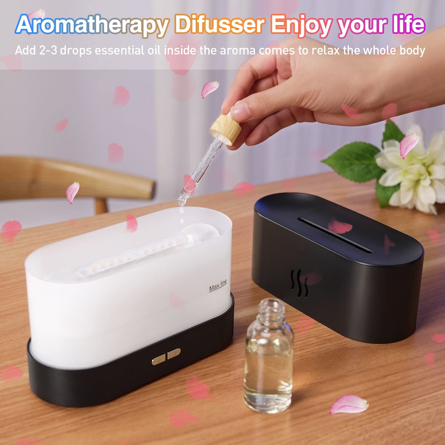 Colorful Flame Aroma Diffuser Humidifier - 7 Flame Colors, Auto-Off, 180mL