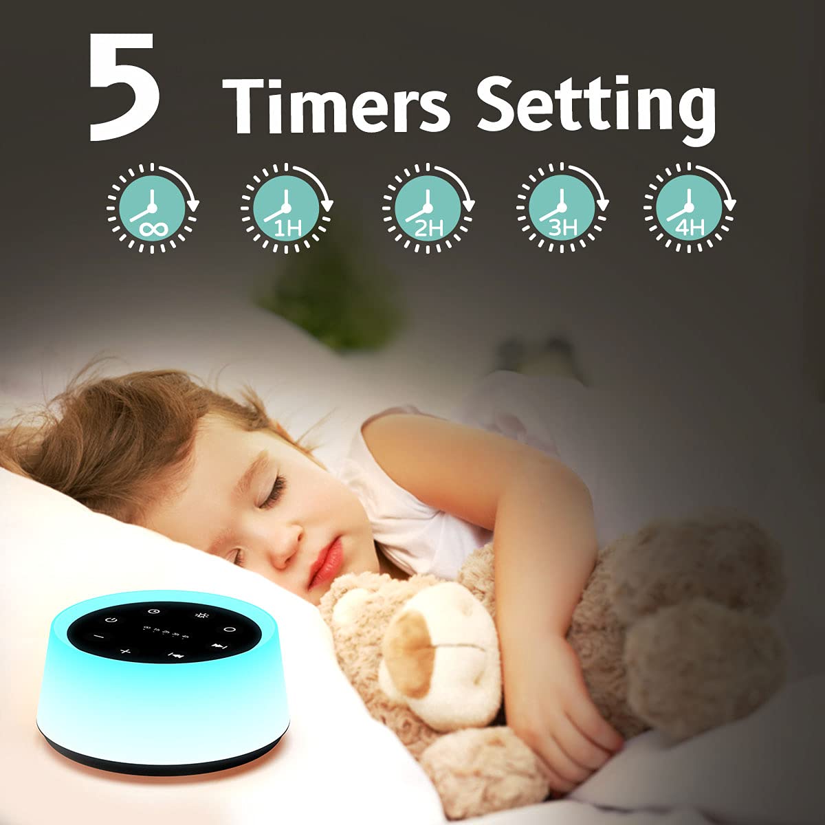 ColorsNoise Sound Machine with 30 Soothing Sounds, 12-Color Night Light, Memory Function (Black)