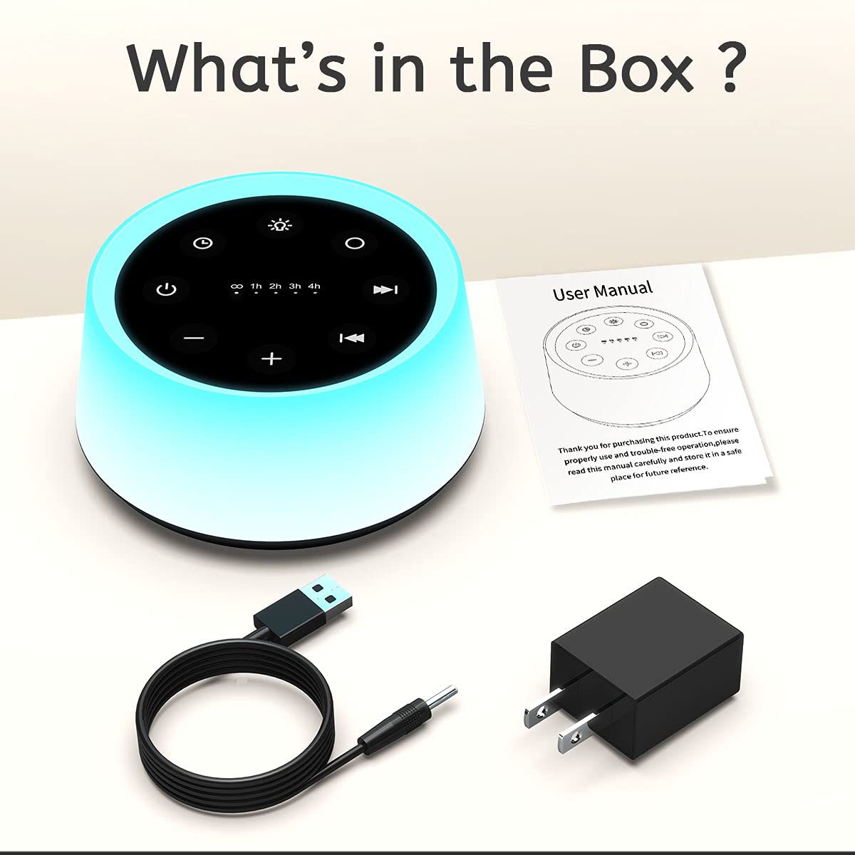 ColorsNoise Sound Machine with 30 Soothing Sounds, 12-Color Night Light, Memory Function (Black)