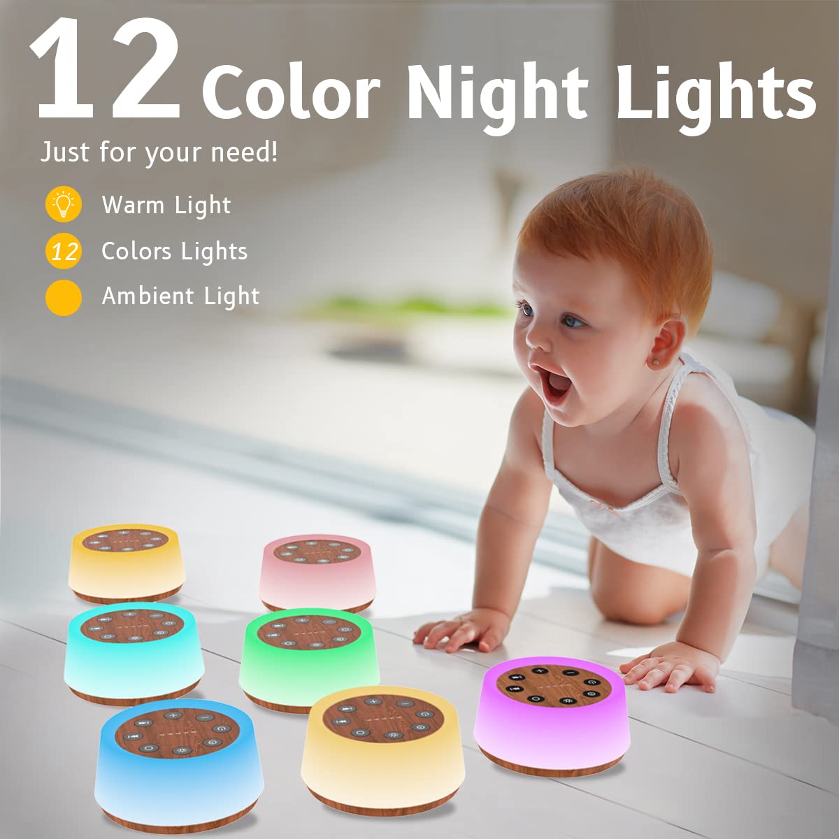 ColorsNoise Sound Machine & White Noise Machine — 30 Sounds, 12 Color Night Light, Memory Function