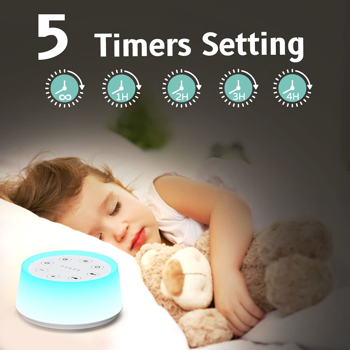 ColorsNoise Sound Machine: 30 Sounds, 12-Color Night Light, Memory Function