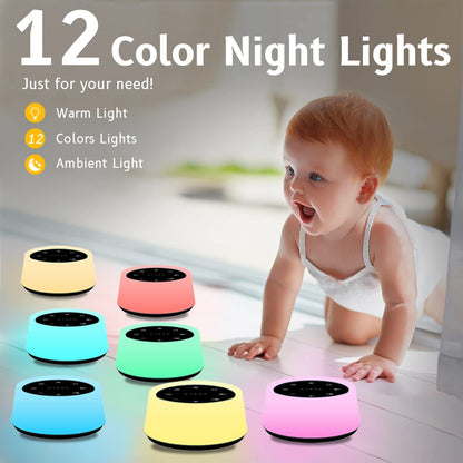 ColorsNoise Sound Machine with 30 Soothing Sounds, 12-Color Night Light, Memory Function (Black)